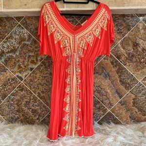 Monteau Los Angeles Boho Dress with Pom-Pom Hem Size Small